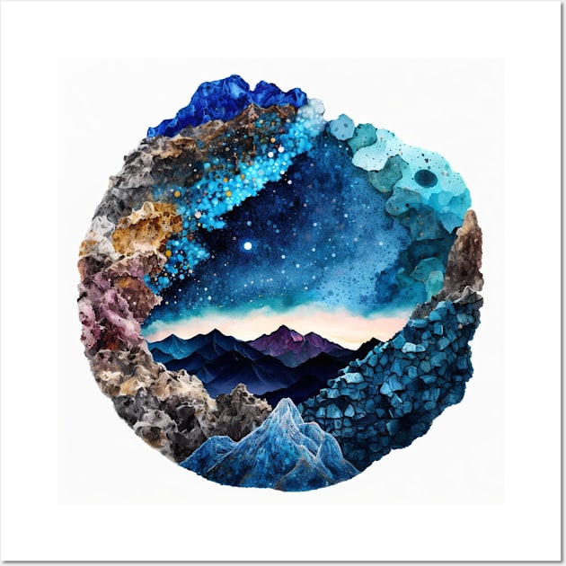 Blue Druzy Watercolor Geode Wall Art by Moon Art